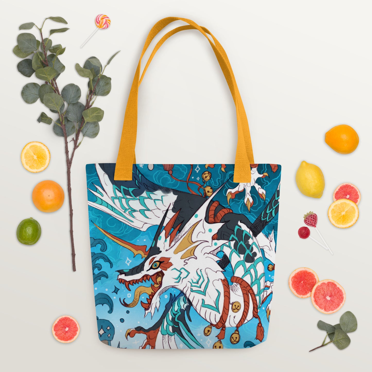 Water Elemental Koi Dragon Full Print Tote Bag