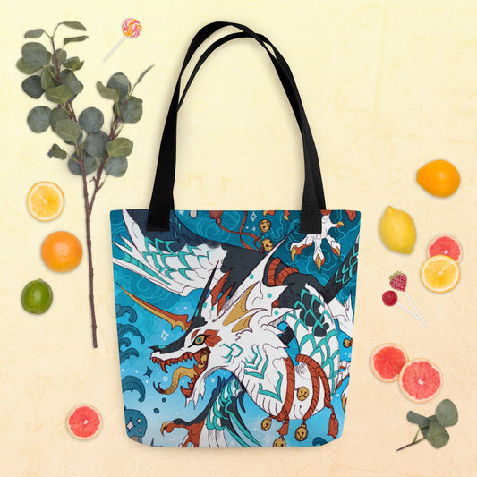 Water Elemental Koi Dragon Full Print Tote Bag