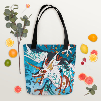 Water Elemental Koi Dragon Full Print Tote Bag