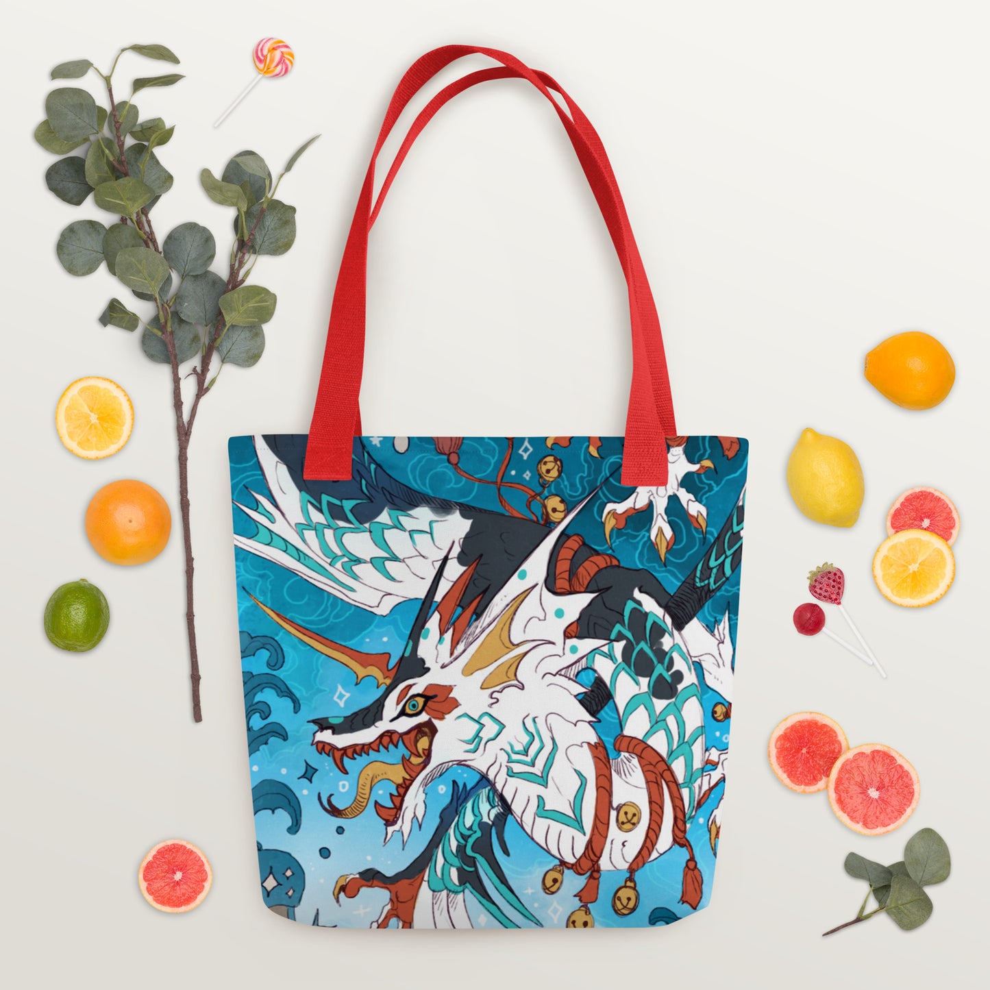Water Elemental Koi Dragon Full Print Tote Bag