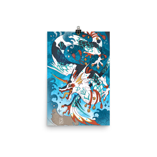 Water Elemental Koi Dragon Poster