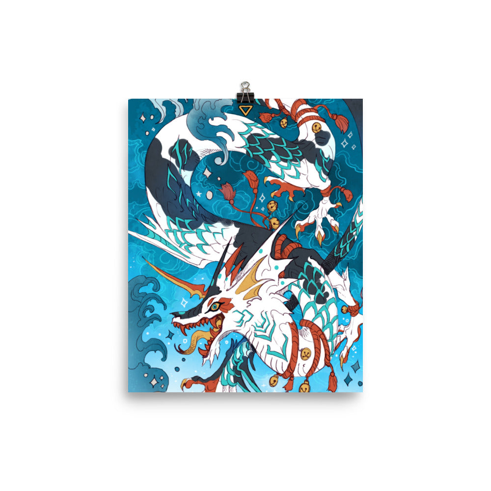 Water Elemental Koi Dragon Poster