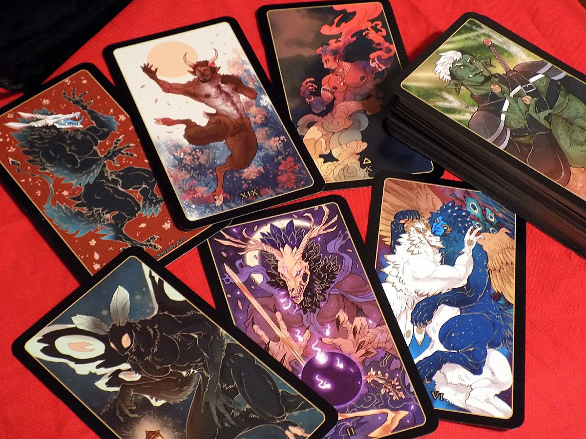 TERATO TAROT Card Deck + Book + Velvet Bag [teratophilia | monsters | cryptid tarot | beginner-friendly | bara | gay | gay tarot | M/M ]