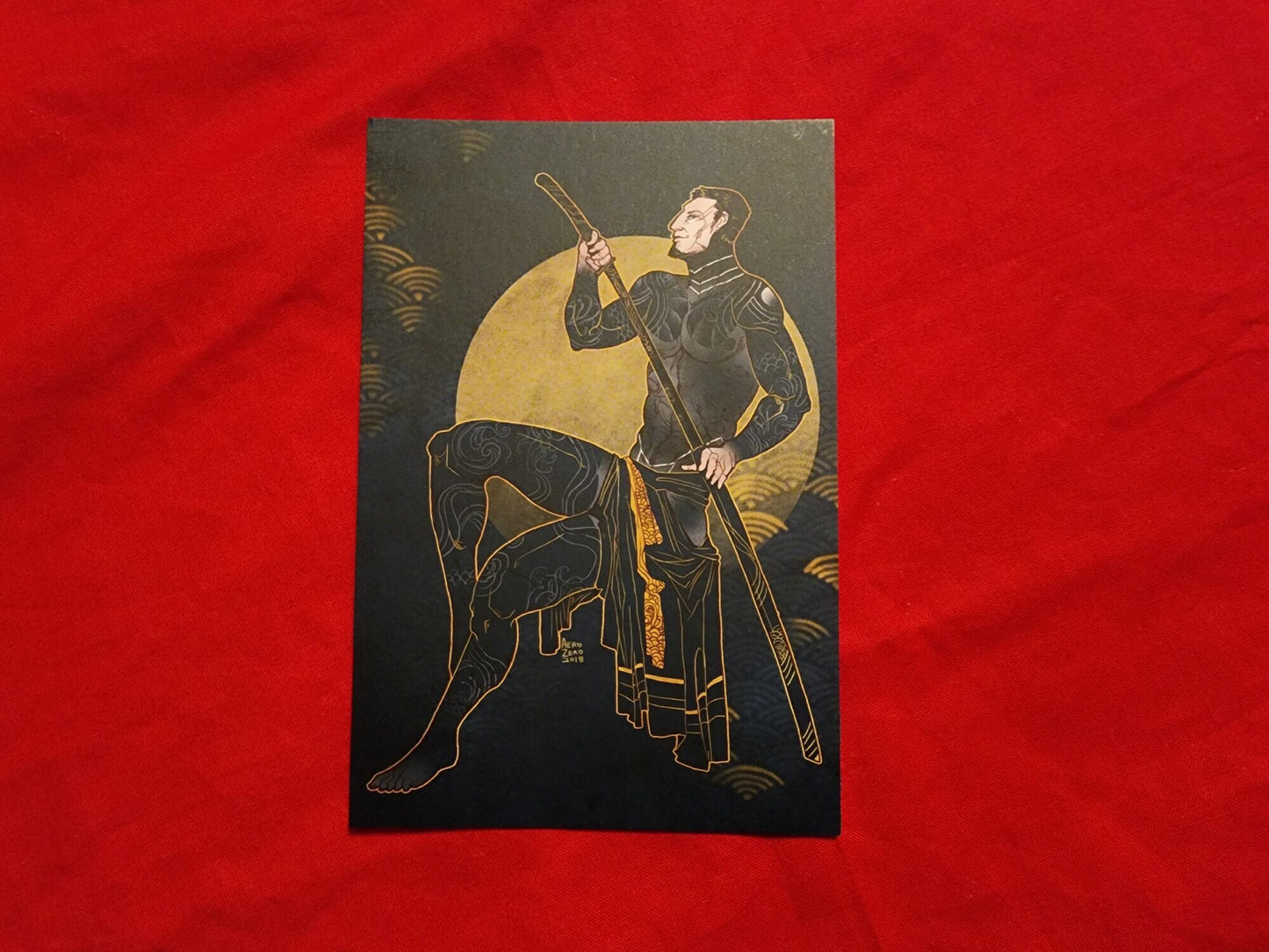 Ravi Moonlight 4x6 Art Print [original | fantasy | samurai | ukiyo-e | Japanese art | postcard]